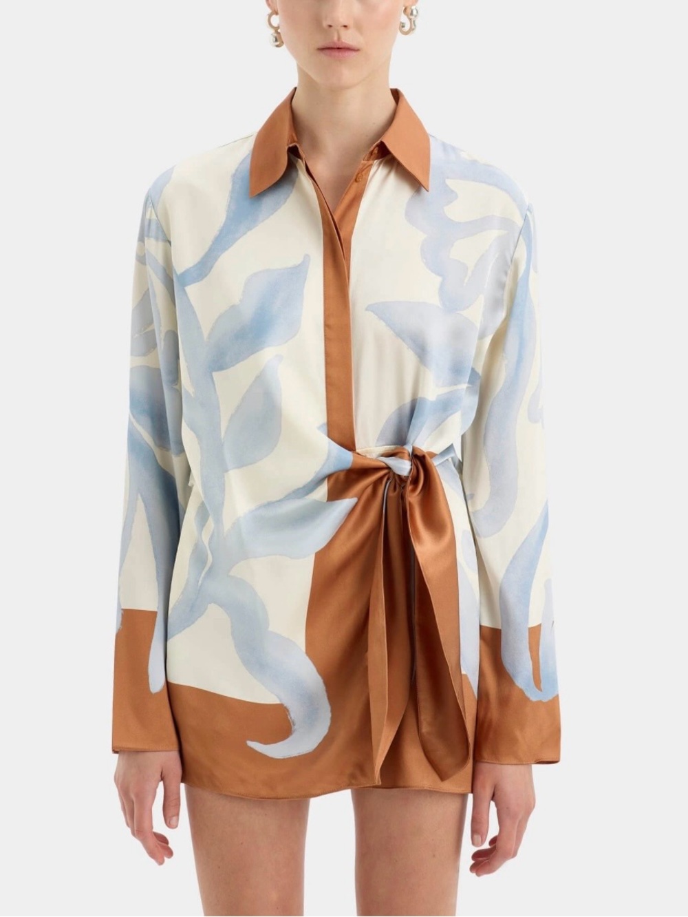 Women’s Mini Shirt Dress in Rust & Light Blue